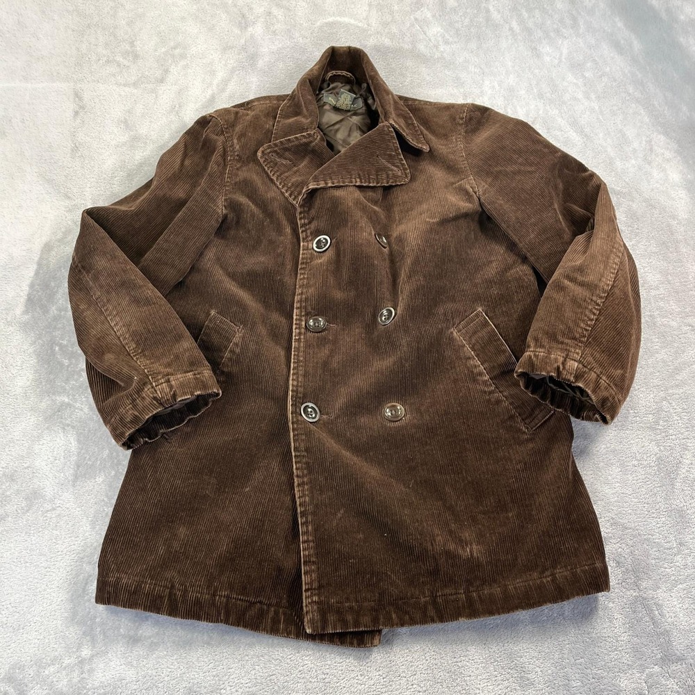 Vintage 90s  Banana Republic Pea Coat  XS Brown Corduroy Jacket Double Breasted - Picture 2 of 9